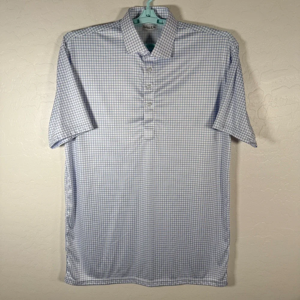Collars & Co Polo Shirt Mens 3XL Tall White Blue Dress Collar‎ Performance Golf